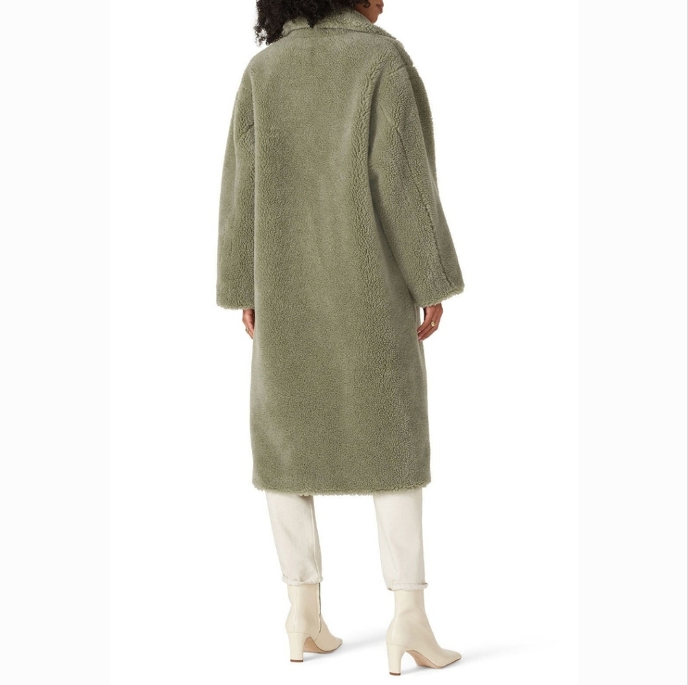 STAND STUDIO Olive Green Teddy Coat Faux FUR SHEARLING - Picture 3 of 9